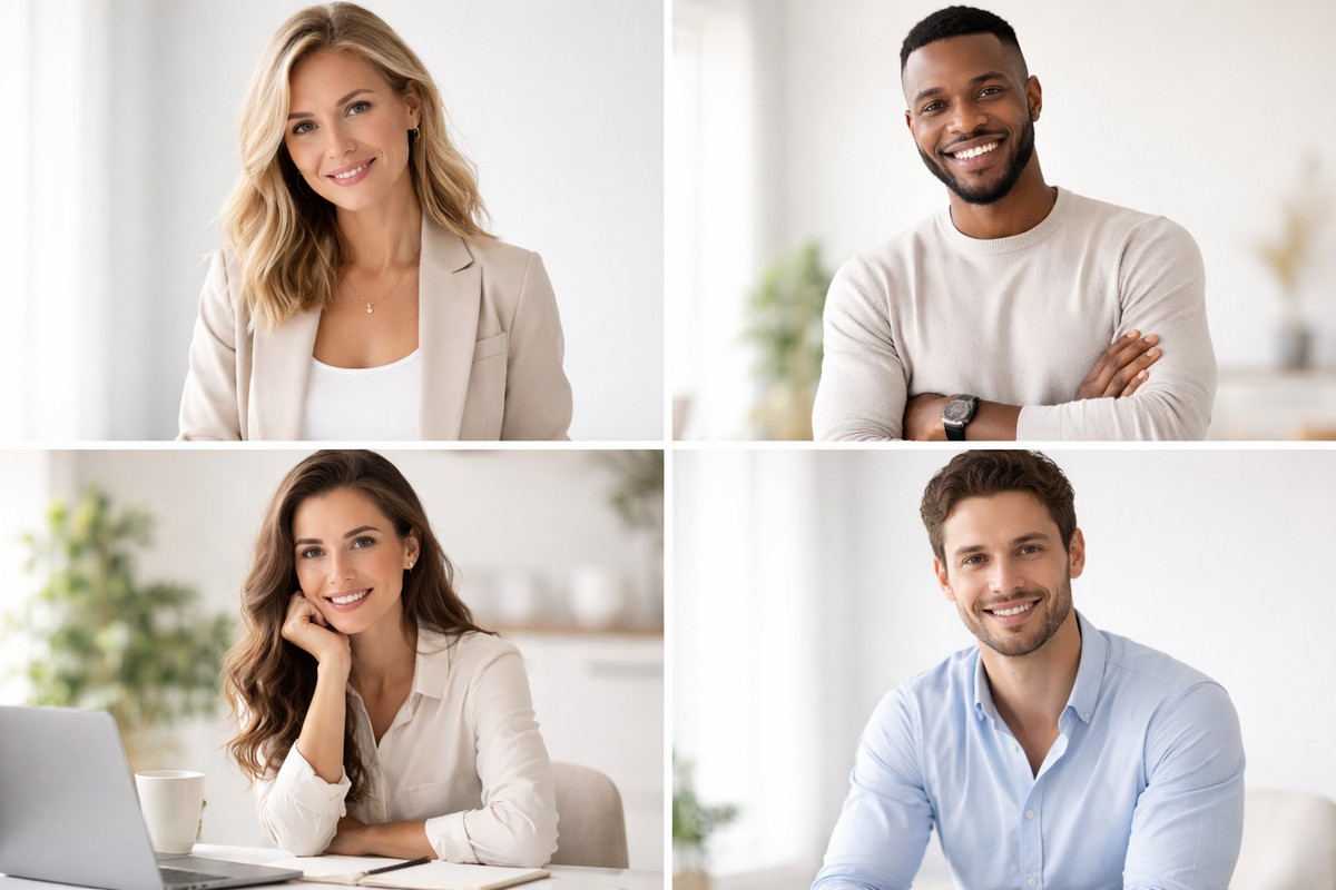 Studio and lifestyle portraits with clean neutral tones