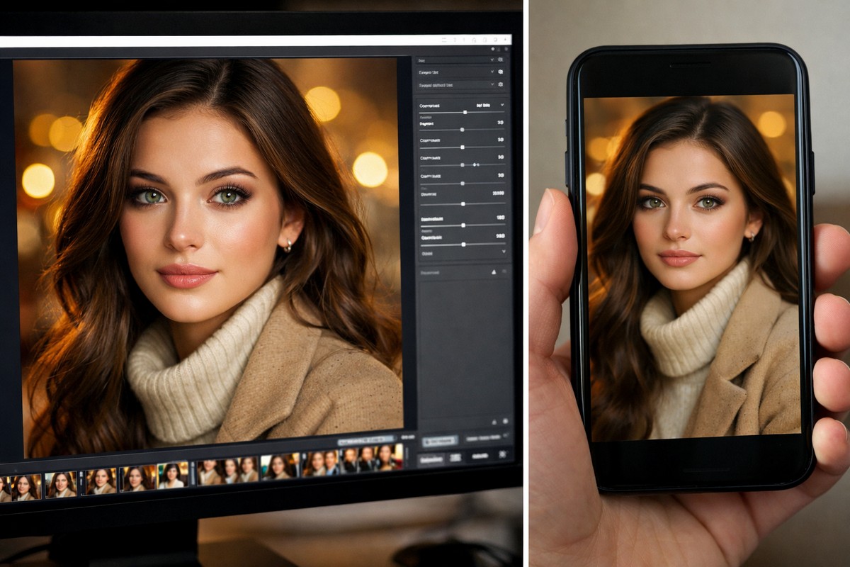 Portrait edited on desktop screen vs smartphone
