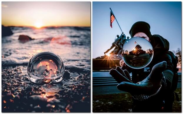Стеклянный шарик на фотографиях