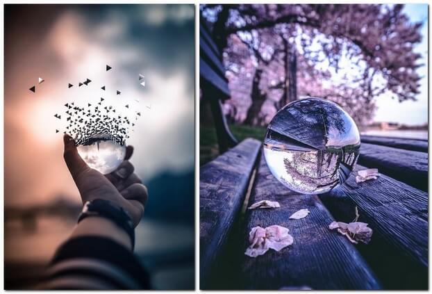 Стеклянный шарик на фотографиях